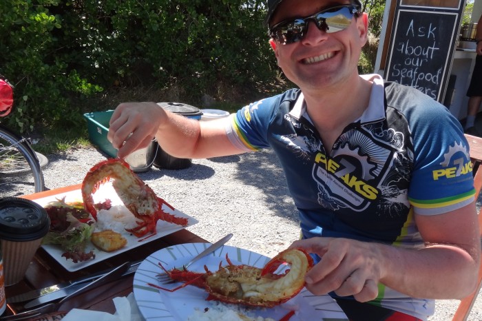 NZ 3 - 27 - Enjoying a well earned crayfish lunch in Kaikoura!