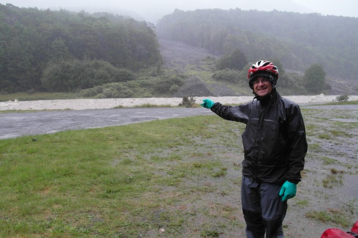 NZ 1 - Getting ready to cycle from Marble Hill DOC Campsite in the pouring rain :)