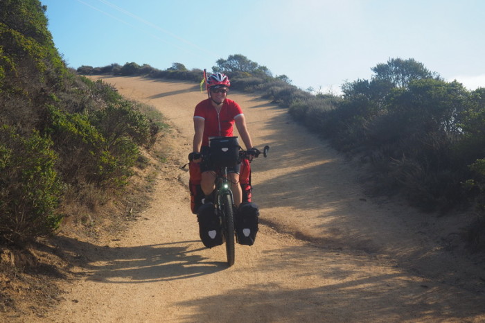SF to LA - David cycling the Old Pedro Mountain Trail