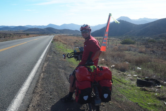 Baja California - David on top of the significant climb on the road to Sán Vicénté