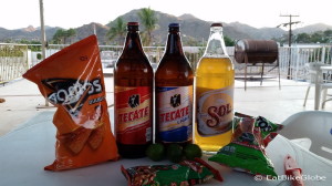 Enjoying some well deserved beers and snacks at our hotel in Mulege!