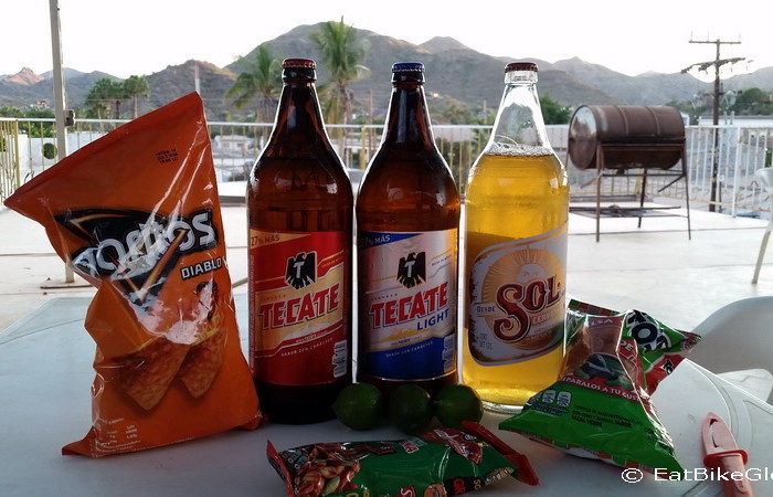 Baja California - Enjoying some well deserved beers and snacks at our hotel in Mulege!