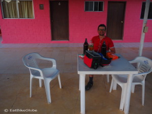 David enjoying some well deserved beers and snacks at our hotel in Mulege!