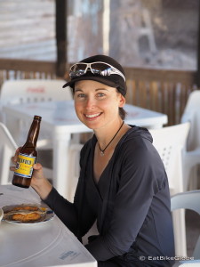 Jo enjoying a cerveza and some fish tacos on our day off in Mulege