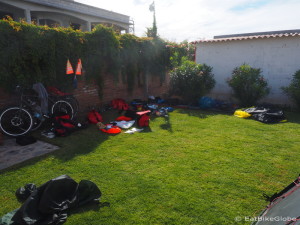 Deluxe camping in Ciudad Insurgentes, with room to wash our gear after the sand storm