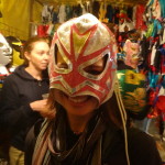 Jo trying on one of the Lucha Libre masks!