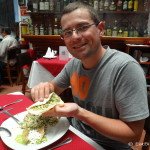 David trying escamoles a la mantequilla (buttered ant larvae)! — at Hostería de Santo Domingo