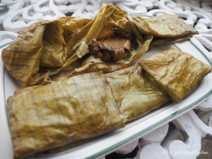 Tamales, filled with chicken and black mole (a delicious chili based sauce with a hint of chocolate)!