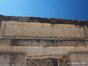 Some of the beautiful geometric stone mosaics decorating the ruins at Mitla