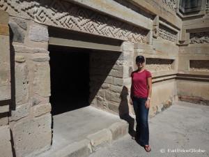 Some of the beautiful geometric stone mosaics decorating the ruins at Mitla
