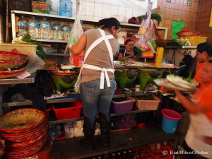 The salad bar at the Grilled Meat Hall at the Mercado 20 de Noviembre, Oaxaca