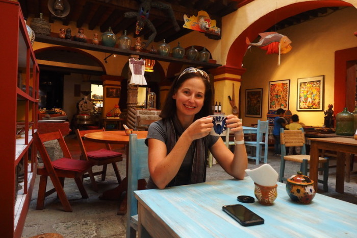 Oaxaca - Enjoying a spicy hot chocolate at the Oaxacan Coffee Company
