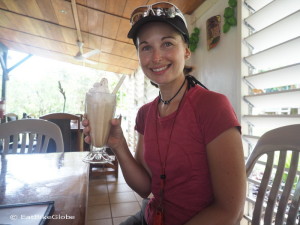 Jo enjoying a frozen caramel coffee at The Orange Gallery, Belize
