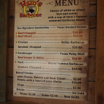 The menu at Ham's BBQ on a Bun