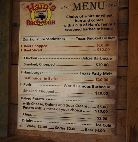 Belize - The menu at Ham's BBQ on a Bun