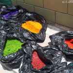Bags of coloured sawdust for making the carpets, Flores, Guatemala