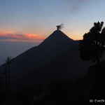 Views of Volcano de Fuego erupting at sunset!
