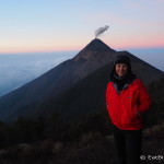 Jo and Volcano de Fuego at sunrise