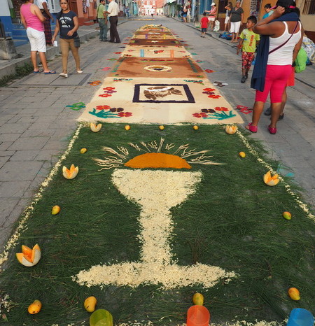 Guatemala - Beautiful sawdust carpets for Semana Santa (Easter), Flores, Guatemala