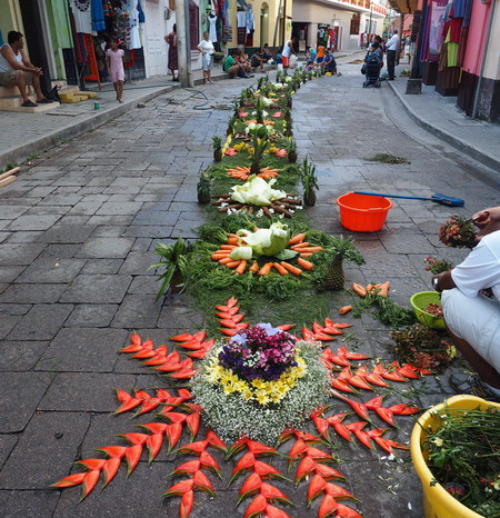 Guatemala - Another spectacular sawdust carpet, incorporating real flowers, fruit and vegetables!