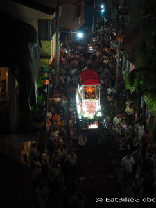 Aerial view of the Semana Santa (Easter) procession in Flores, Guatemala
