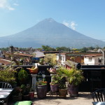 Views from the roof top terrace of  our hostel in Antigua, Guatemala