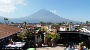 Views from the roof top terrace of  our hostel in Antigua, Guatemala