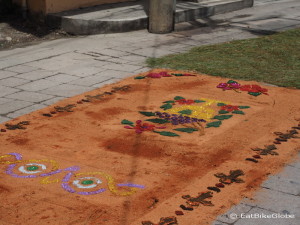 Beautiful sawdust carpets for Semana Santa (Easter), Flores, Guatemala