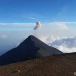 Volcano de Fuego viewed from the summit of Volcano Acatenango, Guatemala