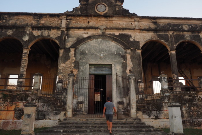 Mexican Road Trip - David exploring the old Hennequen Factory, Hacienda Yaxcopoil, Yucatan, Mexico