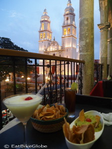 Enjoying cocktails and nachos with a view! Campeche, Mexico