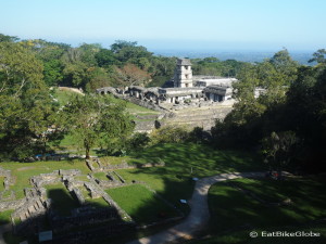 The Palace and Tower viewed from the Temple of the Cross, Palenque, Chiapas, Mexico