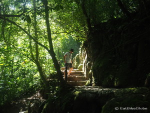 Descending the many steps at Palenque!