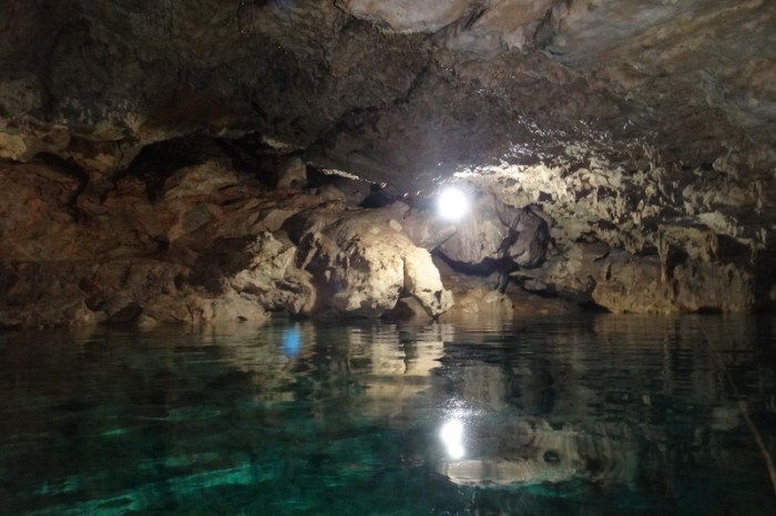 Mexican Road Trip - Underground illuminated cenote that we passed on our way to Izamal, Yucatan, Mexico