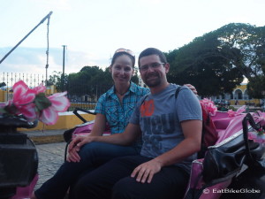 Taking a tour of the yellow town of Izamal, in a pink horse drawn carriage! Izamal, Yucatan, Mexico