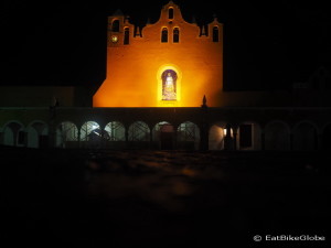 The Monastery lit up at night