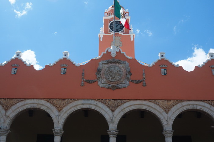 Mexican Road Trip - The Ayuntamiento, the old City Hall, with its distinctive clock tower, Merida, Yucatan, Mexico