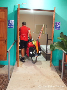 Our cabana at Orotina had a handy wheel chair access - perfect for our bikes! Orotina, Costa Rica