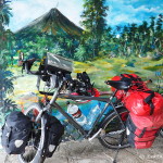 Our bikes with the mural at Toad Hall, Laguna de Arenal, Costa Rica