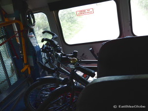 Our bikes loaded into the back of the bus to Monteverde, Costa Rica