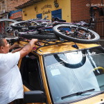 Transporting our bikes from our Hostel to the bike shop in Medellin!