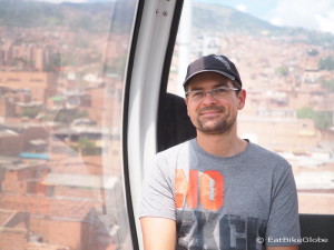Taking the cable car to Arvi Park, Medellin
