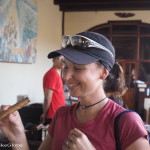 Jo trying a cigar, Dona Elba Cigar tour, Granada, Nicaragua