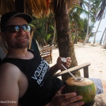 Enjoying a cold coconut at Yemaya Hotel, Little Corn Island, Nicaragua