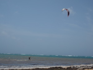 Simon kite surfing, Little Corn Island, Nicaragua