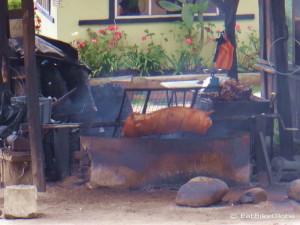 We saw this pig roasting on a spit about 30 kms from Cuenca ... pity it was only 10am and we were still feeling full from eating danishes from Maria's Alemania!