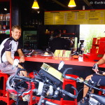 Jo and Andre enjoying a coffee stop at the Daily Grind Cafe in Otavalo