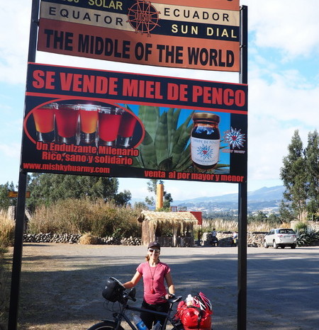 Ecuador - Jo at the Quisato Equator Sundial at Quisato