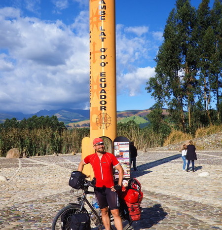 Ecuador - David at the Quisato Equator Sundial at Quisato 