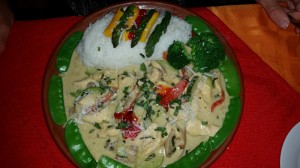 Seriously yummy Thai Green Chicken curry at Chilli Heaven in Huaraz!